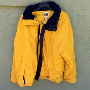 R&Y Sport Vintage Winter Coat Large (very Large 26x29) Yellow w Blue Trim Zip